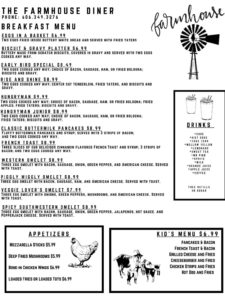 The Farmhouse Diner Salyersville Kentucky Menu